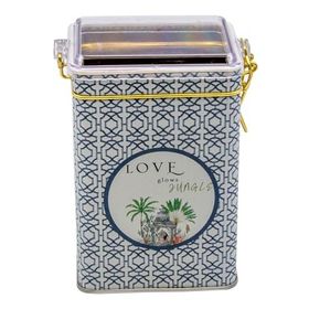 Evle ER043-6I Forrest Grey Love Desenli Dikdörtgen Metal Saklama Kabı