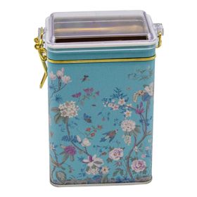 Evle ER043-9F Botanica Blue Desenli Dikdörtgen Metal Saklama Kabı