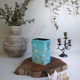 Evle ER043-9F Botanica Blue Desenli Dikdörtgen Metal Saklama Kabı