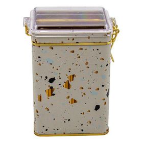 Evle ER043-9G Terrazzo Cream Desenli Dikdörtgen Metal Saklama Kabı