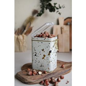 Evle ER043-9G Terrazzo Cream Desenli Dikdörtgen Metal Saklama Kabı