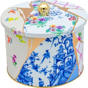 Evle ER145-5I Kint Sugi Flower Desenli Yuvarlak Metal Saklama Kabı