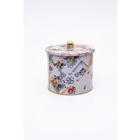 Evle ER146-4I Kint Sugi File Desenli Yuvarlak Metal 17.5x15.5 cm Saklama Kabı
