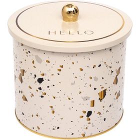 Evle ER146-9G Terrazzo Cream Desenli Yuvarlak Metal Saklama Kabı