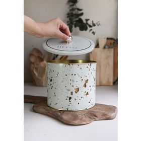 Evle ER146-9G Terrazzo Cream Desenli Yuvarlak Metal Saklama Kabı