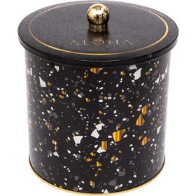 Evle ER147-1H Terrazzo Black Desenli Yuvarlak Metal Saklama Kabı