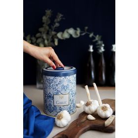 Evle ER188-1D Azulejos Garlics Desenli Yuvarlak Metal Saklama Kabı