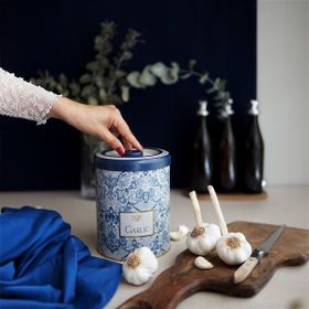 Evle ER188-1D Azulejos Garlics Desenli Yuvarlak Metal Saklama Kabı