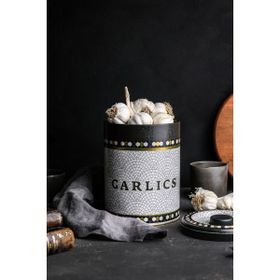 Evle ER188-3C Mosaic Garlics Desenli Yuvarlak Metal Saklama Kabı