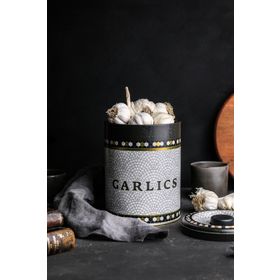 Evle ER188-3C Mosaic Garlics Desenli Yuvarlak Metal Saklama Kabı