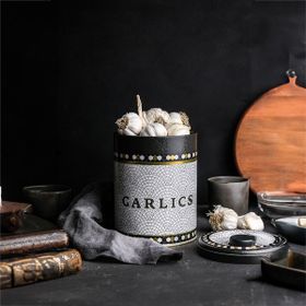 Evle ER188-3C Mosaic Garlics Desenli Yuvarlak Metal Saklama Kabı