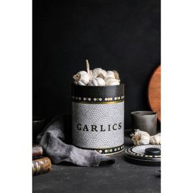 Evle ER188-3C Mosaic Garlics Desenli Yuvarlak Metal Saklama Kabı