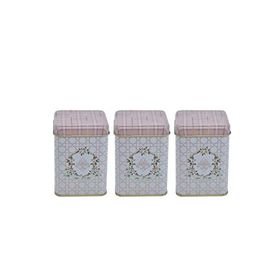 Evle ERB24U7 Rosy Kare Metal 3'lü Set Saklama Kabı