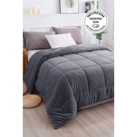 Evlen Home Collection Ultra Yumuşak Yıkanabilir 160x220 CM Antrasit Tek Kişilik Çift Taraflı Wellsoft Peluş Yorgan