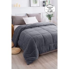 Evlen Home Collection Ultra Yumuşak Yıkanabilir 160x220 CM Antrasit Tek Kişilik Çift Taraflı Wellsoft Peluş Yorgan