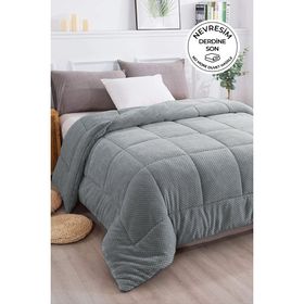 Evlen Home Collection Ultra Yumuşak Yıkanabilir 160x220 CM Gri Tek Kişilik Çift Taraflı Wellsoft Peluş Yorgan
