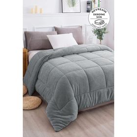 Evlen Home Collection Ultra Yumuşak Yıkanabilir 160x220 CM Gri Tek Kişilik Çift Taraflı Wellsoft Peluş Yorgan