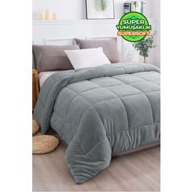 Evlen Home Collection Ultra Yumuşak Yıkanabilir 160x220 CM Gri Tek Kişilik Çift Taraflı Wellsoft Peluş Yorgan