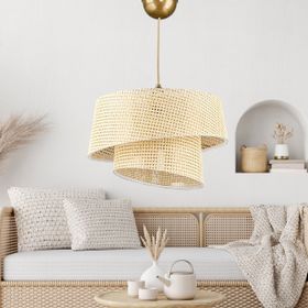 EVLight Eftelya Hezeran Rattan Krem 2 Katlı Sarkıt Avize
