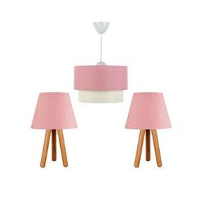 EVLight Pembe Üçlü Oda Seti Avize ve Ahşap Abajur