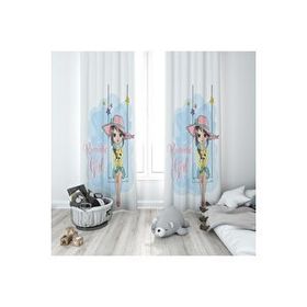 Evmila 113 140x260 cm Salıncaklı Şapkalı Kız Beyaz Fon Perde