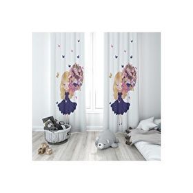 Evmila 115 140x260 cm Buketli Kız Beyaz Fon Perde