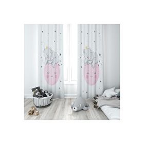 Evmila 128 140x260 cm Uyuyan Fil Pembe Beyaz Fon Perde