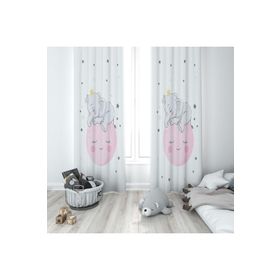 Evmila 128 140x260 cm Uyuyan Fil Pembe Beyaz Fon Perde