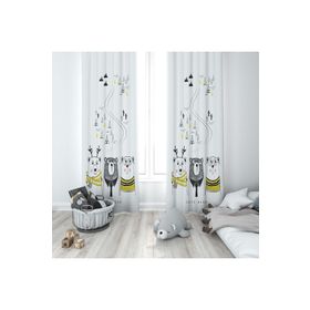 Evmila 148 140x260 cm Sarı Atkılı Ayıcıklar Beyaz Fon Perde