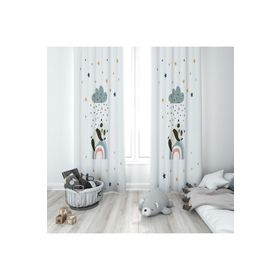 Evmila 41 140x260 cm Bulut ve Ayıcık Beyaz Fon Perde