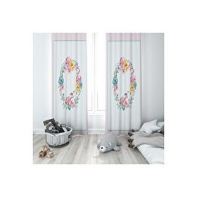 Evmila 43 140x260 cm Yuvarlak Çiçekli Beyaz Fon Perde