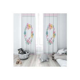 Evmila 43 140x260 cm Yuvarlak Çiçekli Beyaz Fon Perde