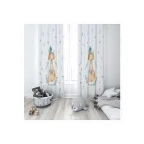 Evmila 63 70x260 cm Sevimli Tilki Beyaz Fon Perde