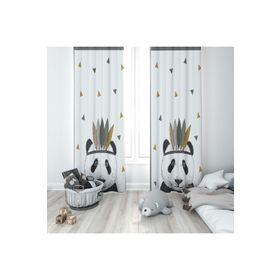 Evmila 70 140x260 cm Sevimli Panda Beyaz Fon Perde