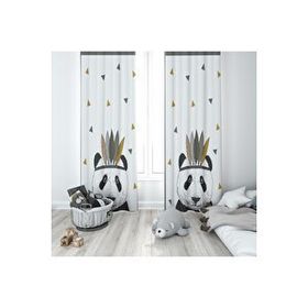 Evmila 70 70x260 cm Sevimli Panda Beyaz Fon Perde
