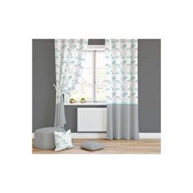 Evmila 750 140x260 cm Beyaz Gri Etekli Mint Bulutlu Fon Perde