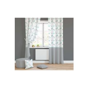 Evmila 750 140x260 cm Beyaz Gri Etekli Mint Bulutlu Fon Perde
