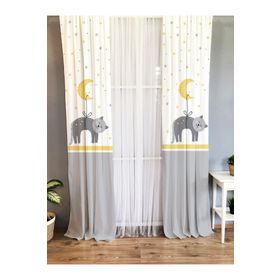 Evmila Baskılı Ay Ve Kedi Desenli Tek Kanat Kadife Doku Gri 140x260 cm Fon Perde