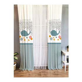 Evmila Baskılı Balina Desenli Tek Kanat Kadife Doku Beyaz 70x260 cm Fon Perde