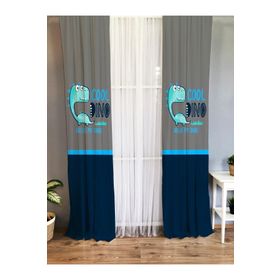 Evmila Baskılı Dinozor Desenli Gri ve Lacivert 140x260 cm Tek Kanat Kadife Doku Fon Perde
