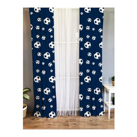 Evmila Baskılı Futbol Topu Desenli Lacivert 70x260 cm Tek Kanat Kadife Doku Fon Perde