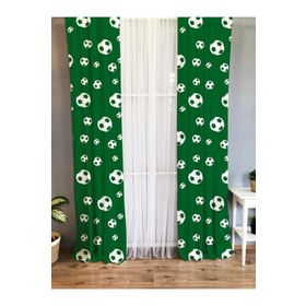 Evmila Baskılı Futbol Topu Desenli Yeşil 70x260 cm Tek Kanat Kadife Doku Fon Perde