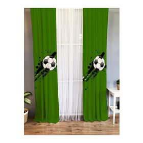 Evmila Baskılı Futbol Topu Desenli Yeşil 70x260 cm Tek Kanat Kadife Doku Fon Perde