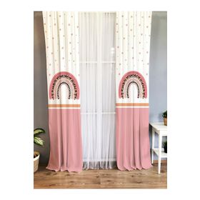 Evmila Baskılı Gökkuşağı Desenli Pembe 140x260 cm Tek Kanat Kadife Doku Fon Perde