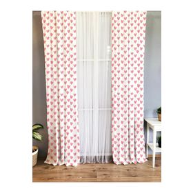 Evmila Baskılı Kalp Desenli Beyaz 140x260 cm Tek Kanat Kadife Doku Fon Perde