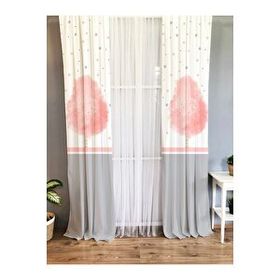 Evmila Baskılı Modern Desenli Pembe ve Gri 140x260 cm Tek Kanat Kadife Doku Fon Perde
