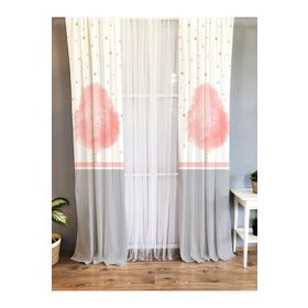 Evmila Baskılı Modern Desenli Pembe ve Gri 140x260 cm Tek Kanat Kadife Doku Fon Perde