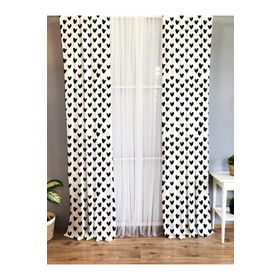 Evmila Baskılı Siyah Kalp Desenli Beyaz 70x260 cm Tek Kanat Kadife Doku Fon Perde