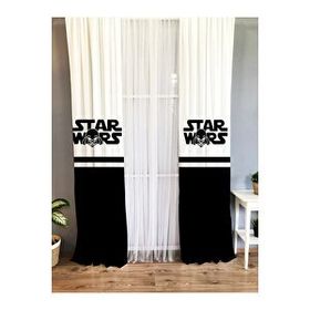 Evmila Baskılı Star Wars Desenli Siyah ve Beyaz 140x260 cm Tek Kanat Kadife Doku Fon Perde
