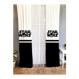 Evmila Baskılı Star Wars Desenli Siyah ve Beyaz 140x260 cm Tek Kanat Kadife Doku Fon Perde